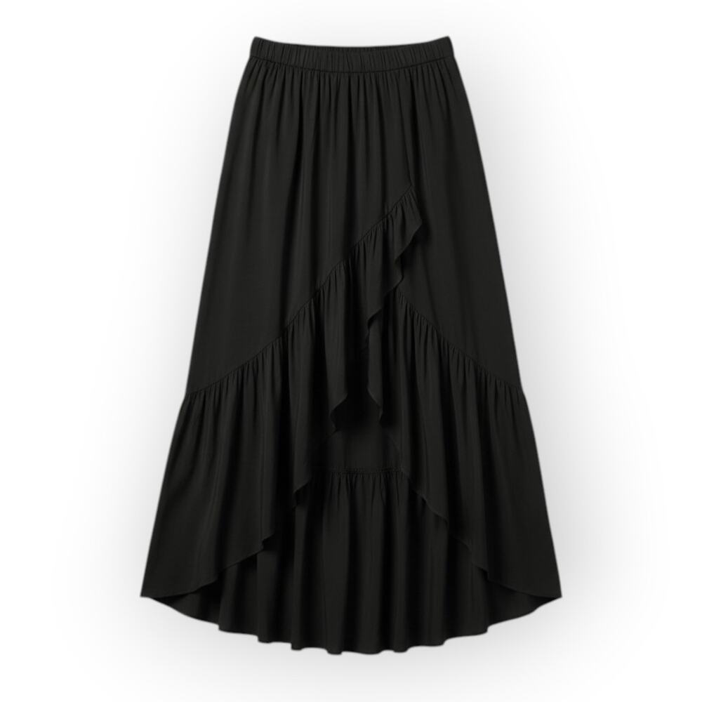 Halara High Waisted High Low Ruffle Maxi Skirt Flowy Black XL NWT Coastal Boho - Picture 5 of 8